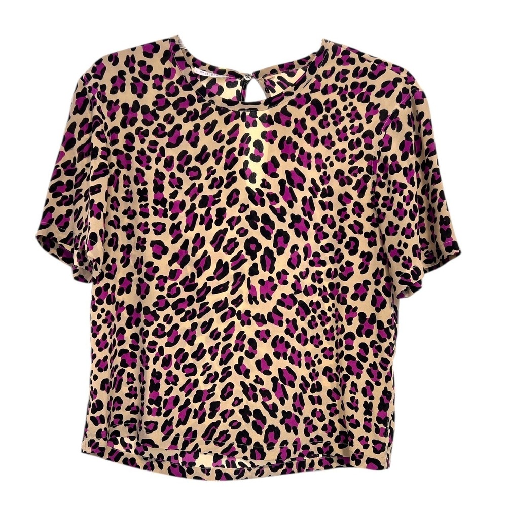 Equipment‎ Femme | Silk Pink Leopard Print Short Sleeve Blouse Sz SP Summer Chic